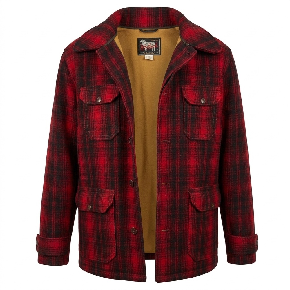 Woolrich Red and Black Plaid Pea Coat